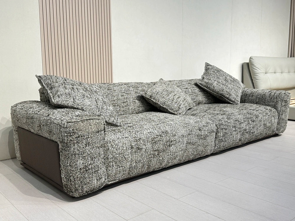 ANJU Speckled Fabric Sofa with Leather-Look Side Panels, 240–360 cm