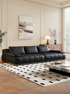 ANJU Vertical Channel-Stitched Sofa with Steel Base, Faux or Top-Grain Leather, 140–392 cm