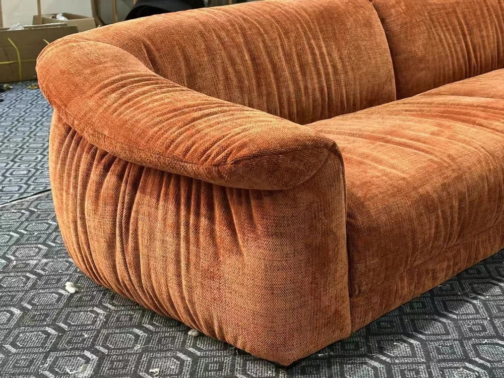ANJU Rounded Pillow-Arm Fabric Sofa, 3 Fabric Grades, 245–345 cm