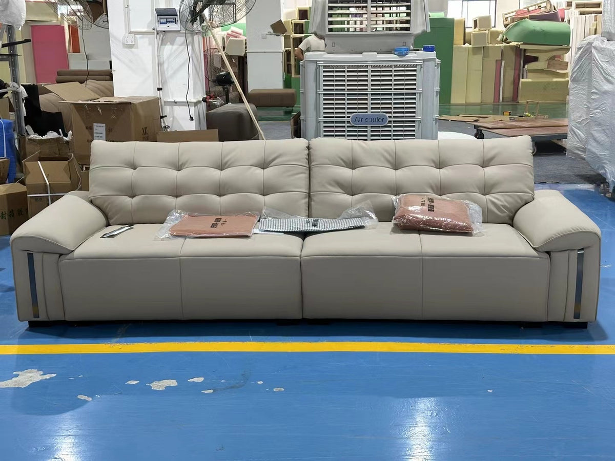 ANJU Button-Tufted Wide Faux Leather Sofa with Trimmed Arms, 130–380 cm