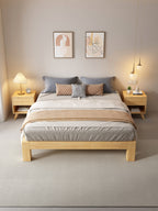 ANJU Chunky Leg Solid Oak Platform Bed, Low Japanese Bed Frame with Plank Deck, Super Single to King