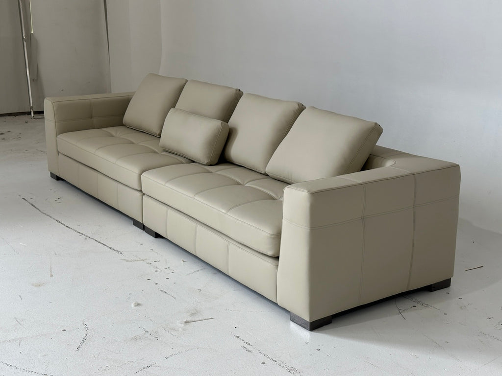 ANJU Boxy Square-Arm Sofa with Down-Blend Back Cushions, Faux or Top-Grain Leather, 250–350 cm
