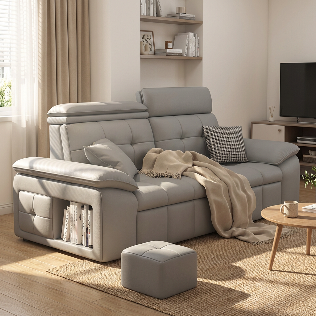 ANJU 212cm Sofa Pull Bed with Storage Armrests for Living Room