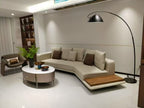 ANJU Curved Corner Faux Leather Sofa with Attached Side Table, 370 cm