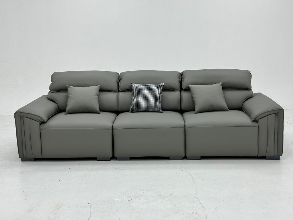 ANJU Headrest Sofa with Trimmed Wide Arms, Faux or Top-Grain Leather, 280–340 cm
