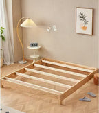 ANJU Ash Veneer Low Tatami Bed Frame with Square Wooden Legs, Headboardless, Super Single to King