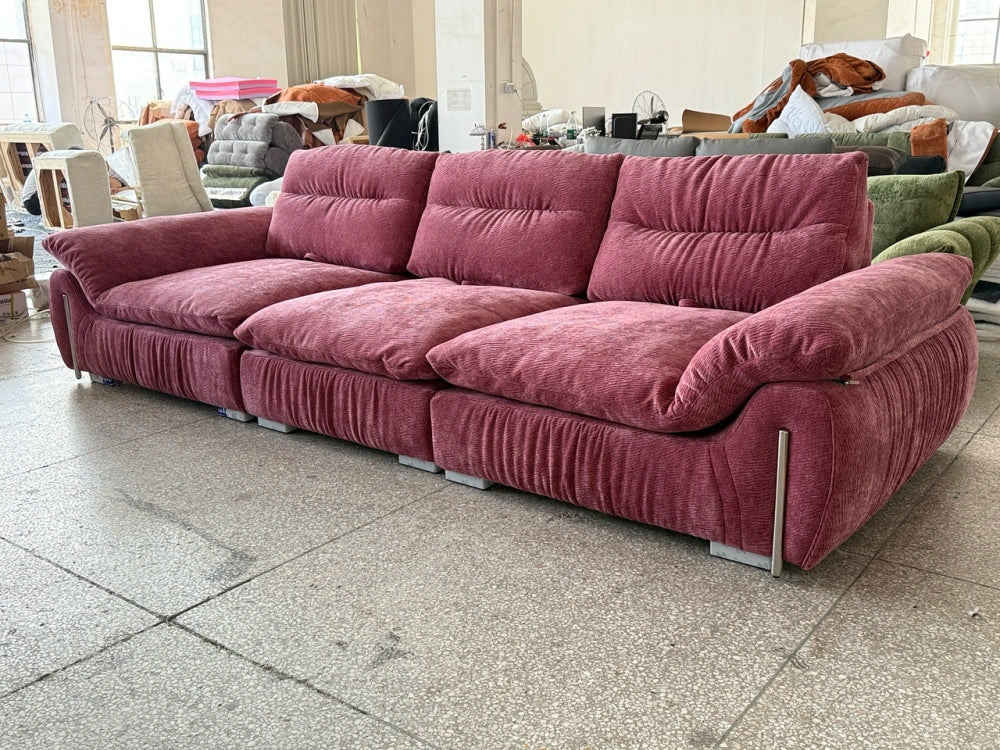ANJU Pleated Front Plush Sofa with Tall Soft Back, Down-Blend Cushions, 240–360 cm