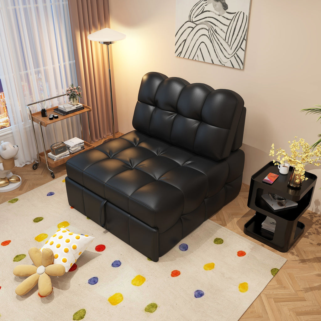 ANJU Armless Pull Out Sofa Bed with Square-Tufted Seat, Single or 2-Seater, 80–190 cm