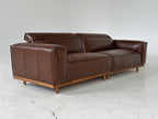 ANJU Oil-Wax Faux Leather Sofa with Headrests and Wooden Base, 270 cm