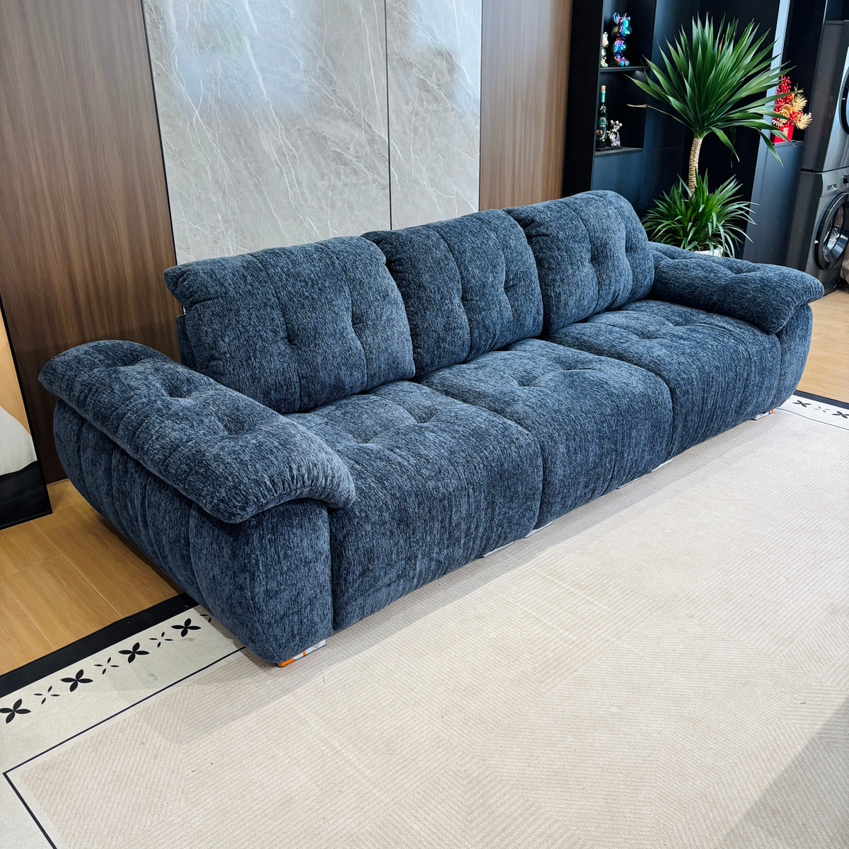 ANJU Plush Button-Tufted Chenille Sofa, 300 cm