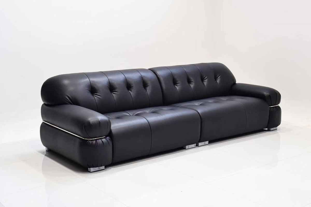 ANJU Puffy Rolled-Arm Faux Leather Sofa with Chrome Trim, 120–360 cm
