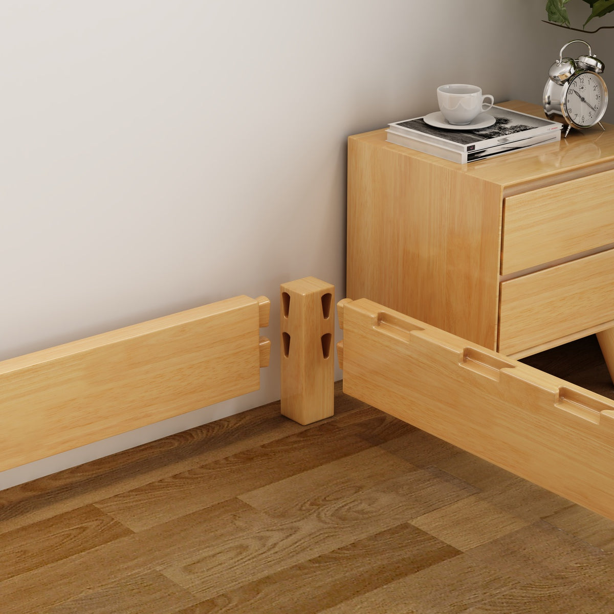 ANJU Oak Dovetail Joint Platform Bed, Low Japanese Bed Frame with Solid Oak Board, Super Single to King