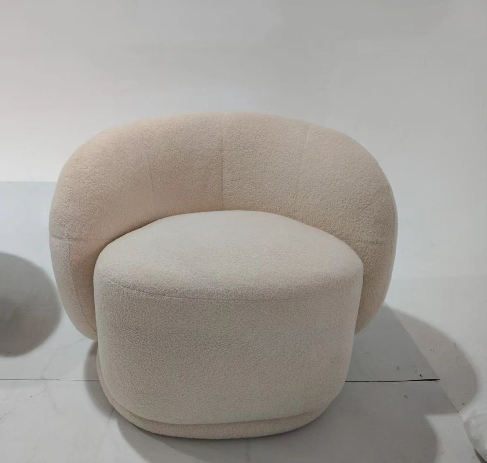 ANJU Curved Kidney Sofa in Boucle-Look Lamb Fleece or Velvet, 95–320 cm