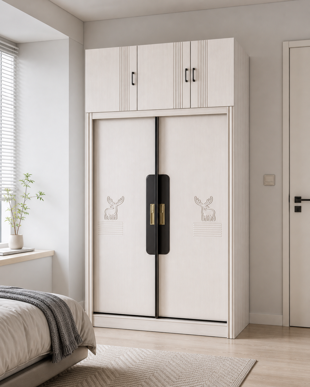 ANJU white 2-door sliding wardrobe in bedroom
