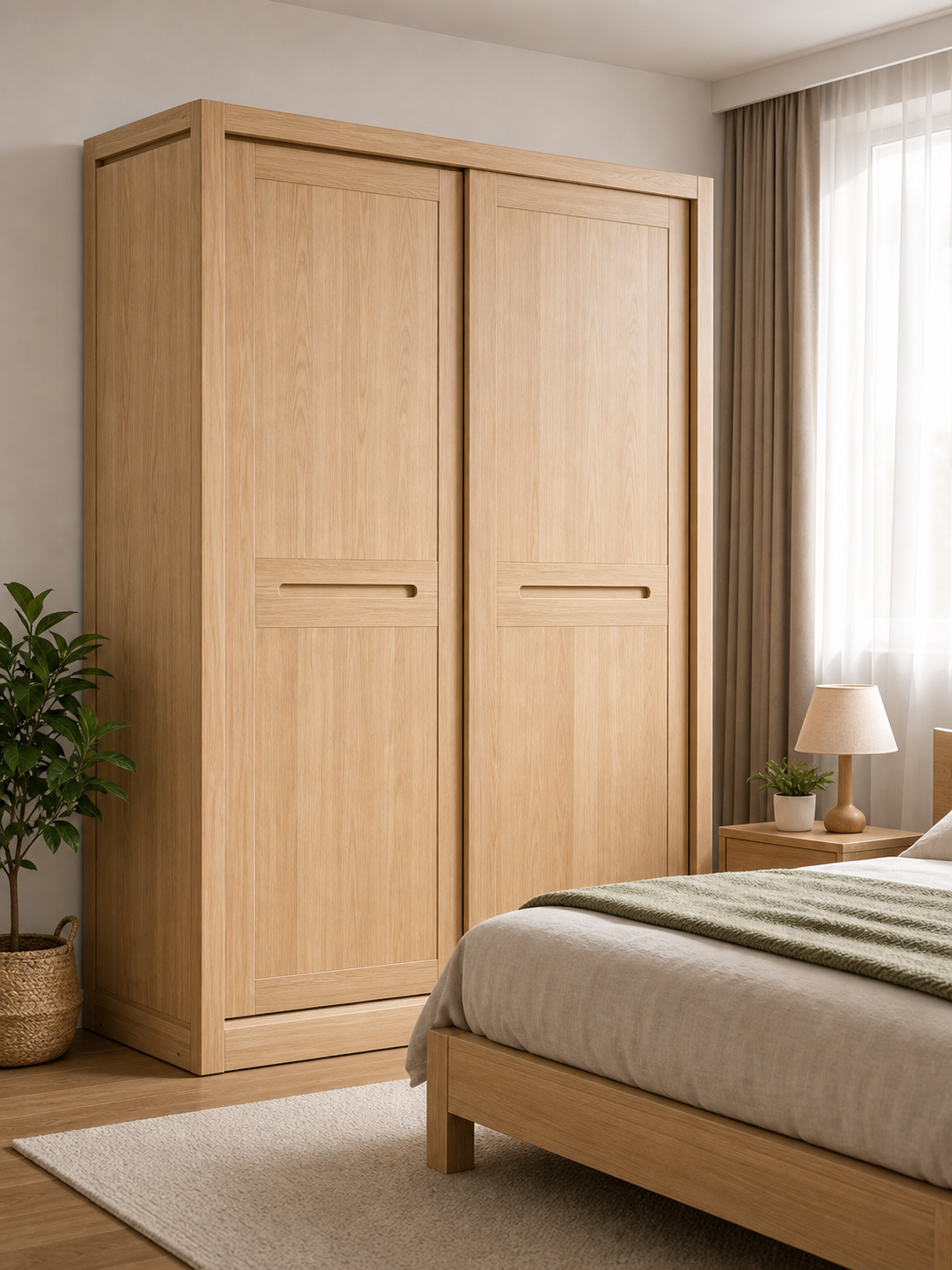 ANJU natural wood solid wood sliding wardrobe in bedroom