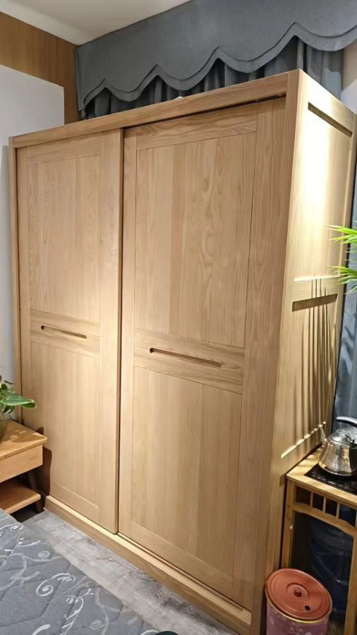 ANJU natural wood solid wood two door sliding wardrobe