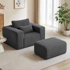 ANJU dark gray lounge chair and matching ottoman shown as separate variants