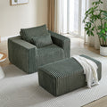ANJU dark gray lounge chair with matching ottoman in a living room