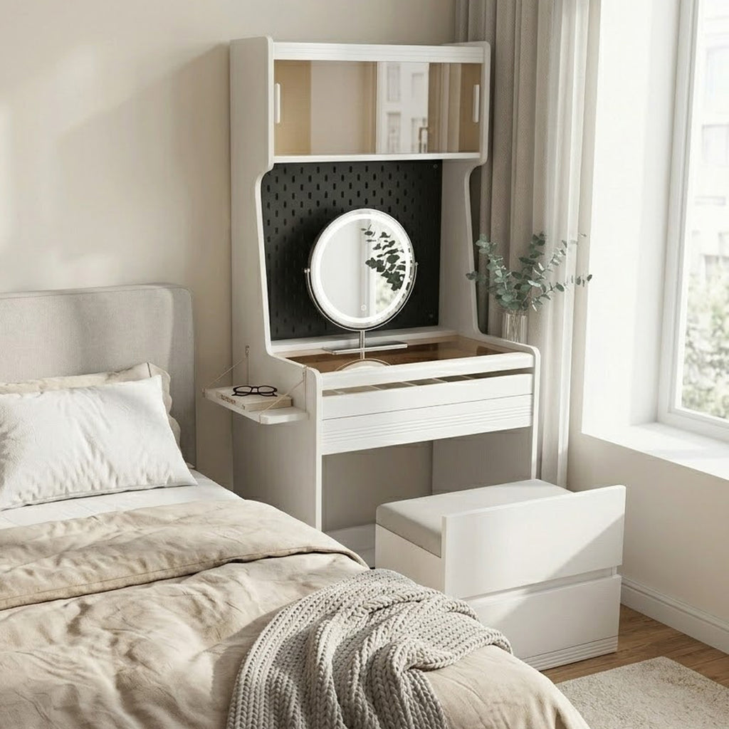 ANJU white multi-function dressing table bedroom scene