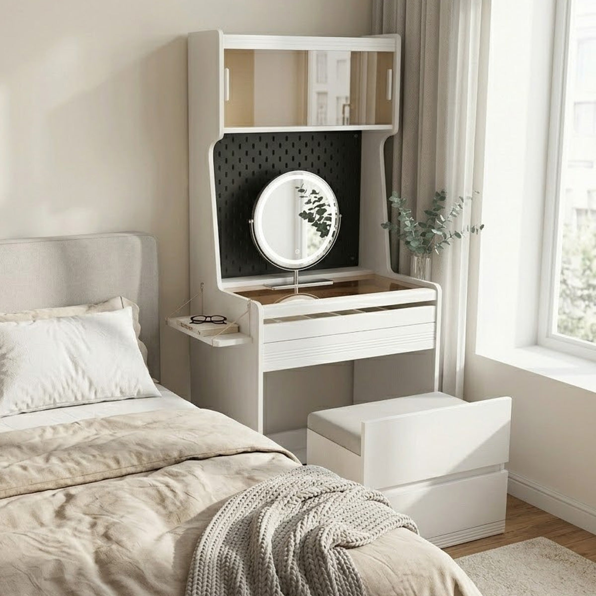 ANJU white multi-function dressing table bedroom scene