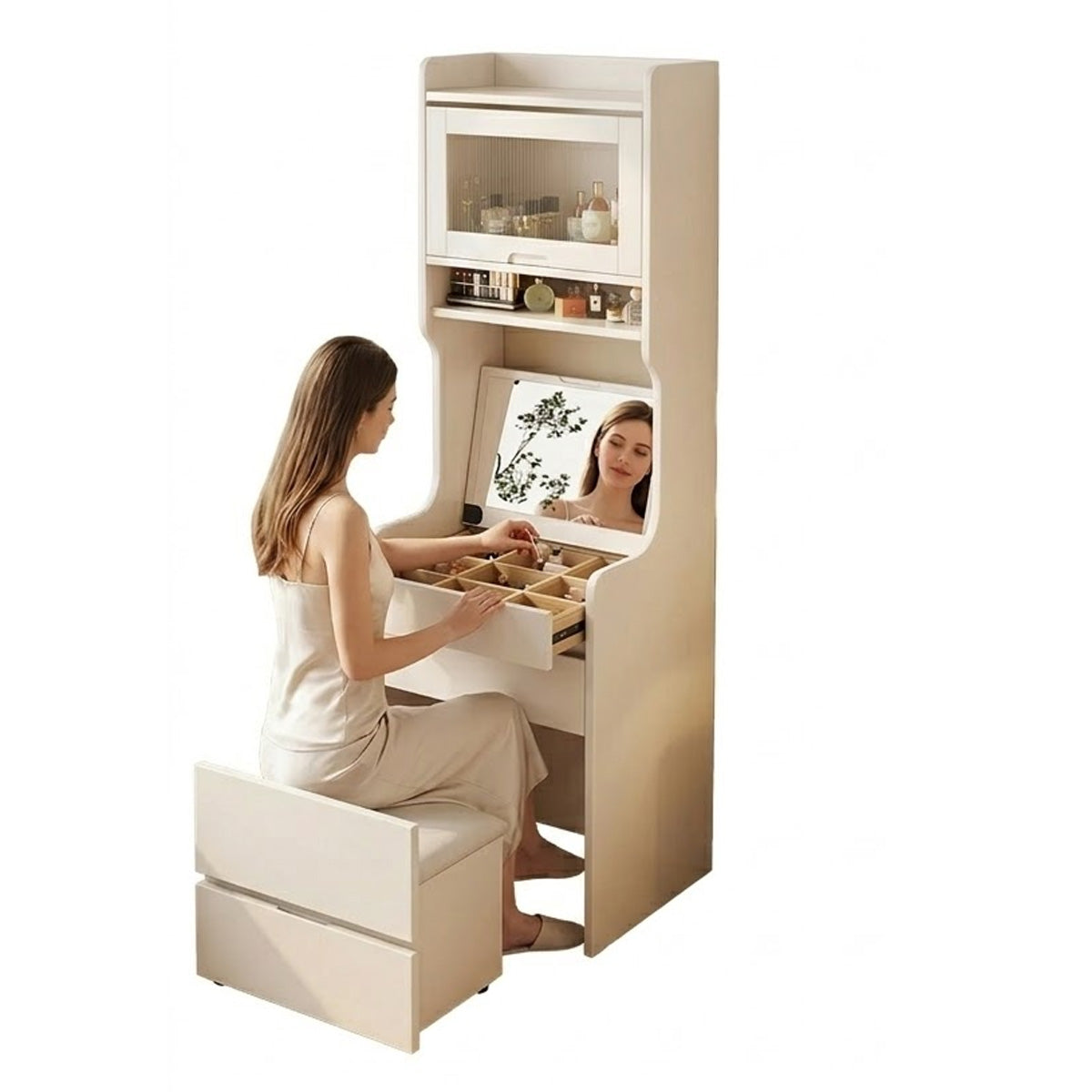 ANJU white multi-function dressing table usage image