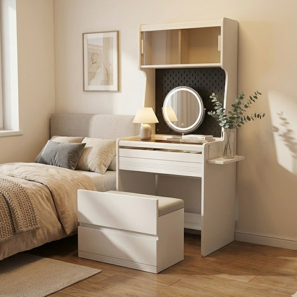 ANJU white multi-function dressing table warm bedroom scene