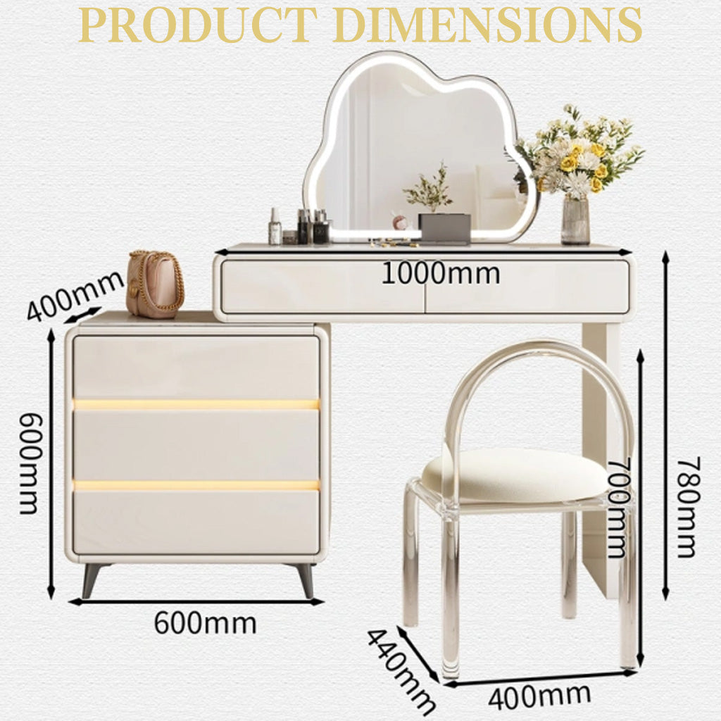 ANJU cream dressing table product dimensions image