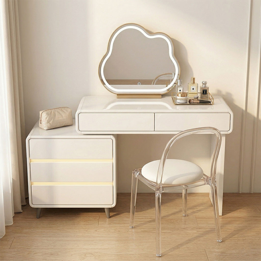ANJU cream dressing table with cloud mirror and storage cabinet main scene