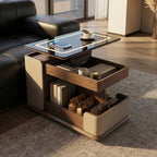 ANJU lift-top side table, smart version, with storage and wheels in a room scene