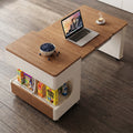 ANJU ST02 extendable side table with storage and wheels in beige