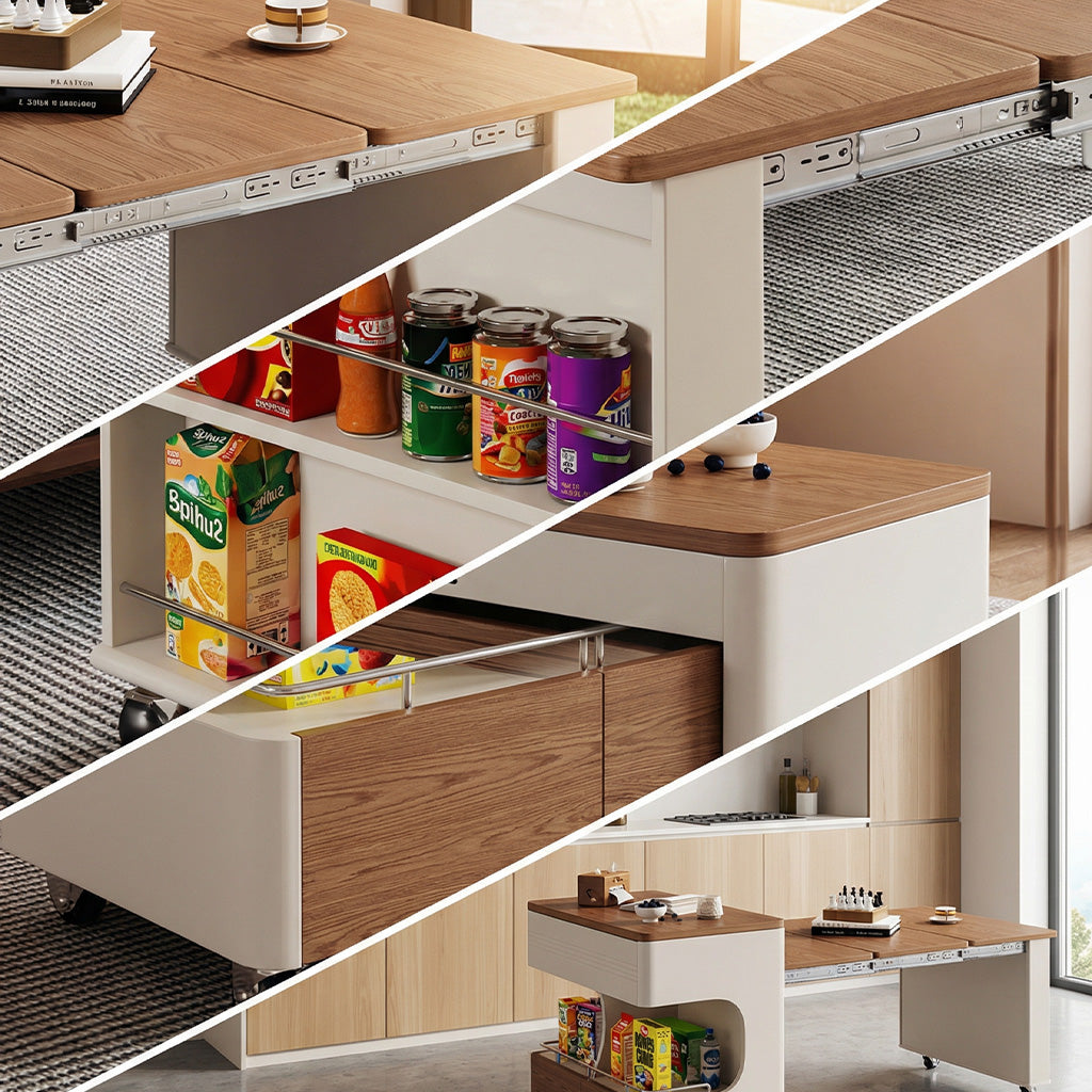 ANJU ST02 extendable side table storage and pull-out tabletop detail