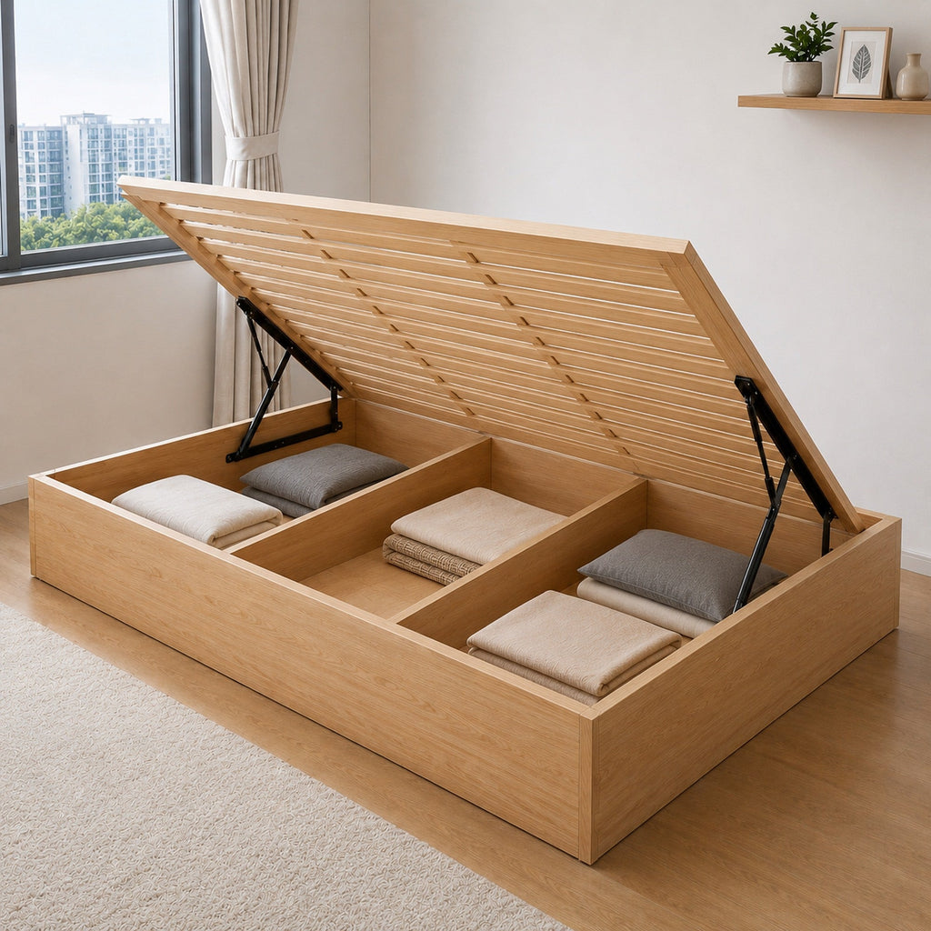 ANJU ZL10 side lift storage bed with under bed compartments
