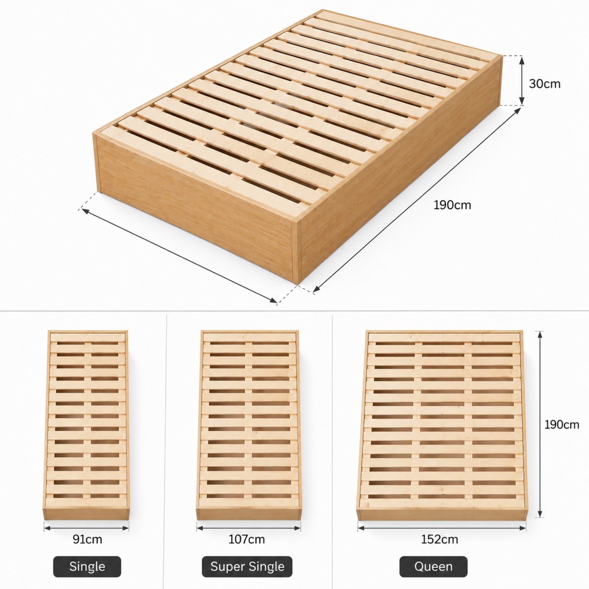 ANJU ZL10 storage bed size chart for Single Super Single and Queen