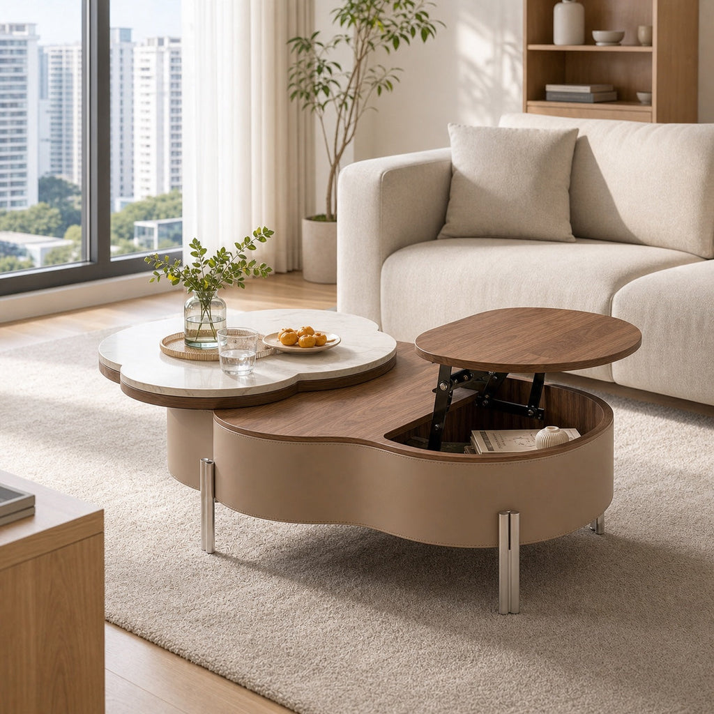 ANJU ZM13 clover storage coffee table with open lift tabletop in living room