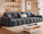 ANJU Channel-Tufted Suede-Feel Fabric Sofa with Pillow Back, 140–360 cm