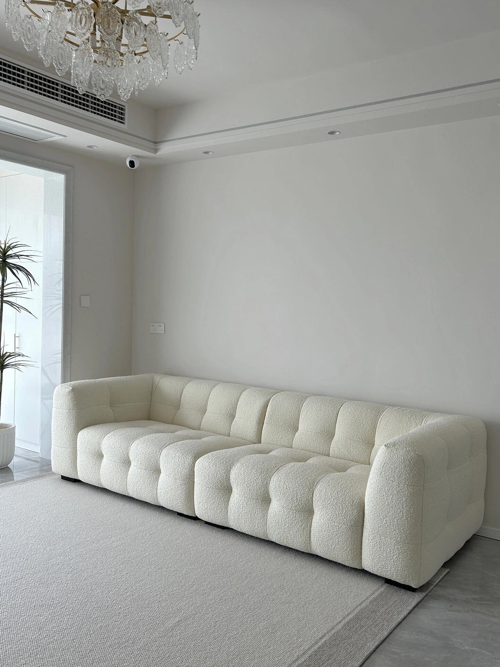 ANJU Chunky Block-Channel Boucle-Look Sofa, Lamb Fleece or Faux Leather, 180–400 cm