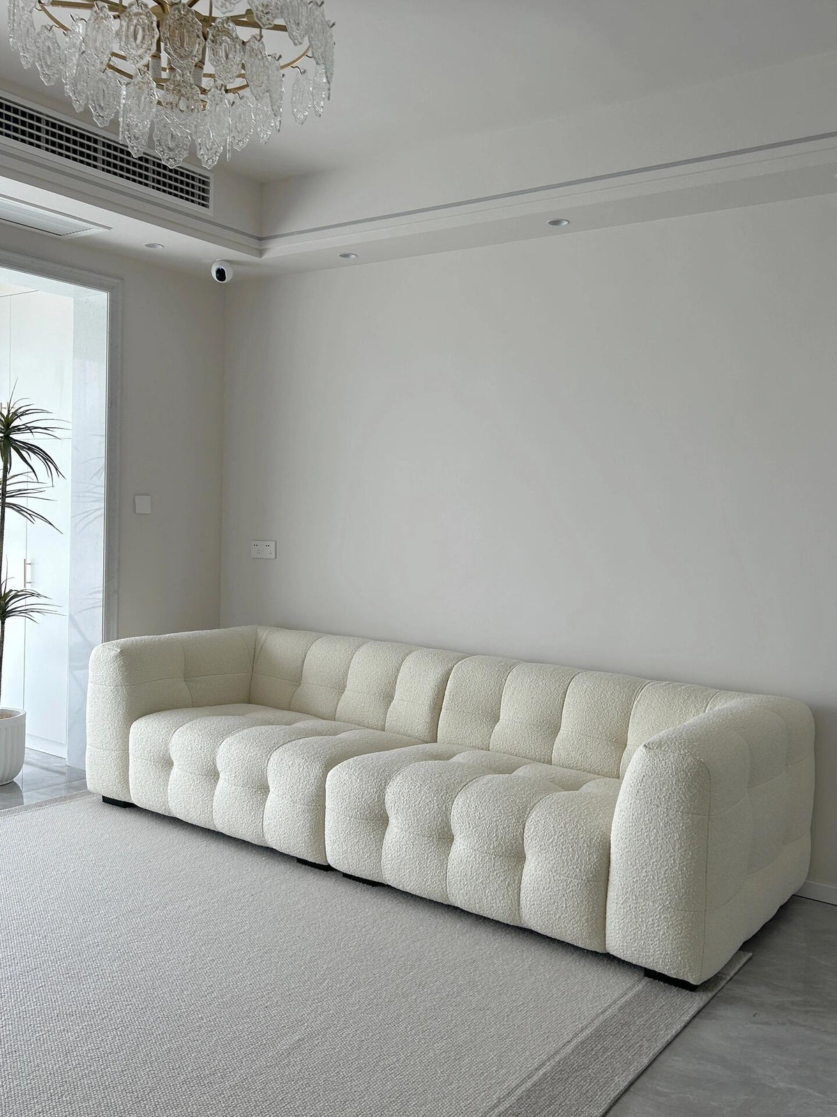 ANJU Chunky Block-Channel Boucle-Look Sofa, Lamb Fleece or Faux Leather, 180–400 cm