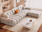 ANJU Channel-Tufted Suede-Feel Fabric Sofa with Pillow Back, 140–360 cm