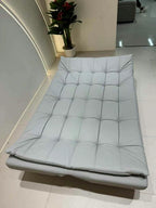ANJU Foldable Sofa Bed with Button-Tufted Back and Chrome Angled Legs, Leather-Look Fabric, 183 cm