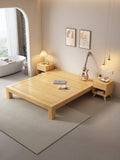 ANJU Chunky Leg Solid Oak Platform Bed, Low Japanese Bed Frame with Plank Deck, Super Single to King