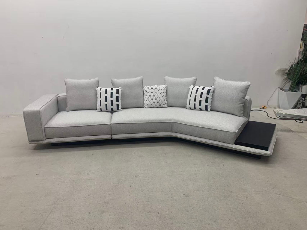ANJU Curved Corner Faux Leather Sofa with Attached Side Table, 370 cm