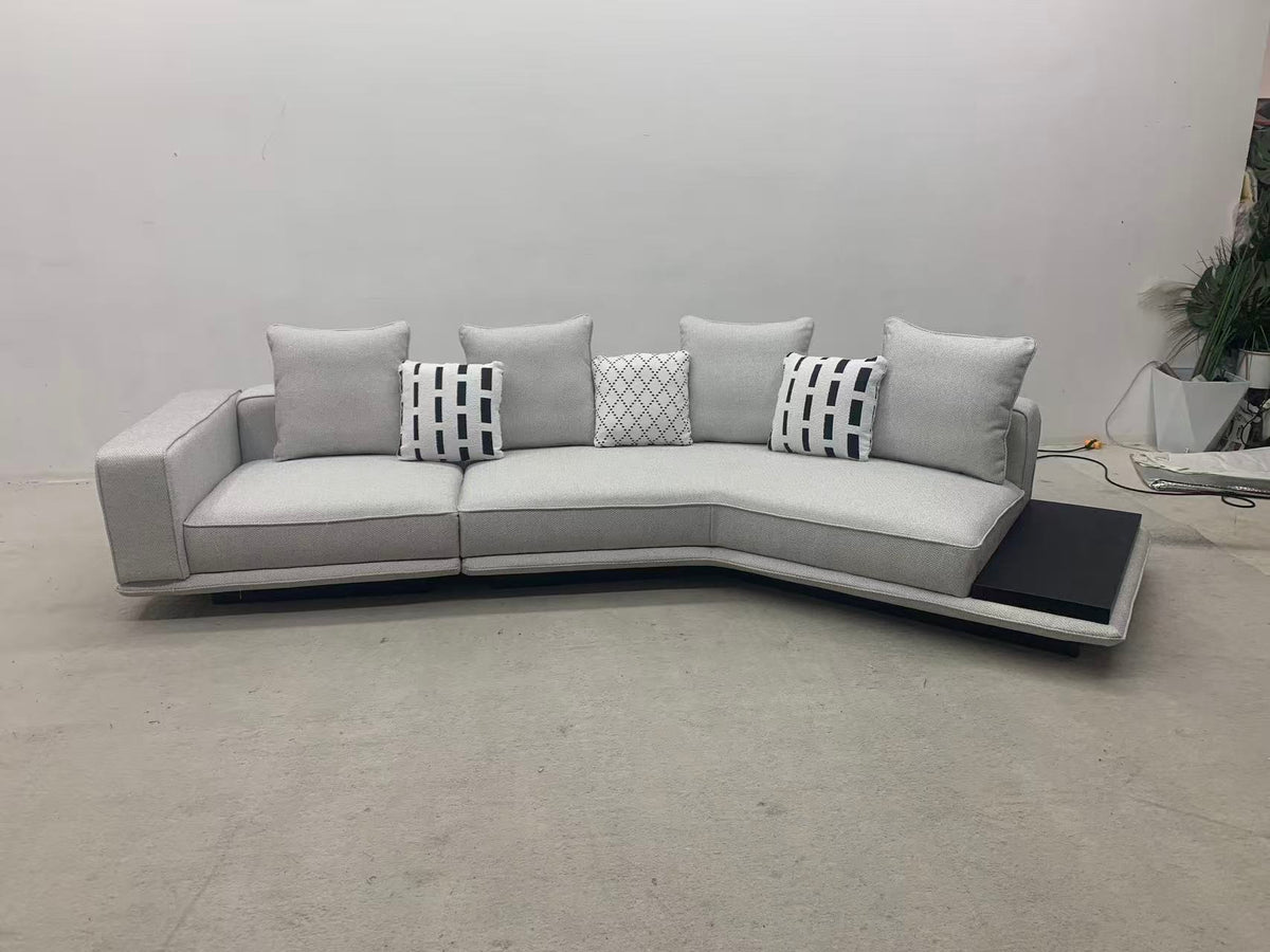 ANJU Curved Corner Faux Leather Sofa with Attached Side Table, 370 cm