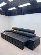 ANJU Electric Sliding-Seat Sofa with Adjustable Headrests and Console Arm, Faux or Top-Grain Leather, 212–422 cm