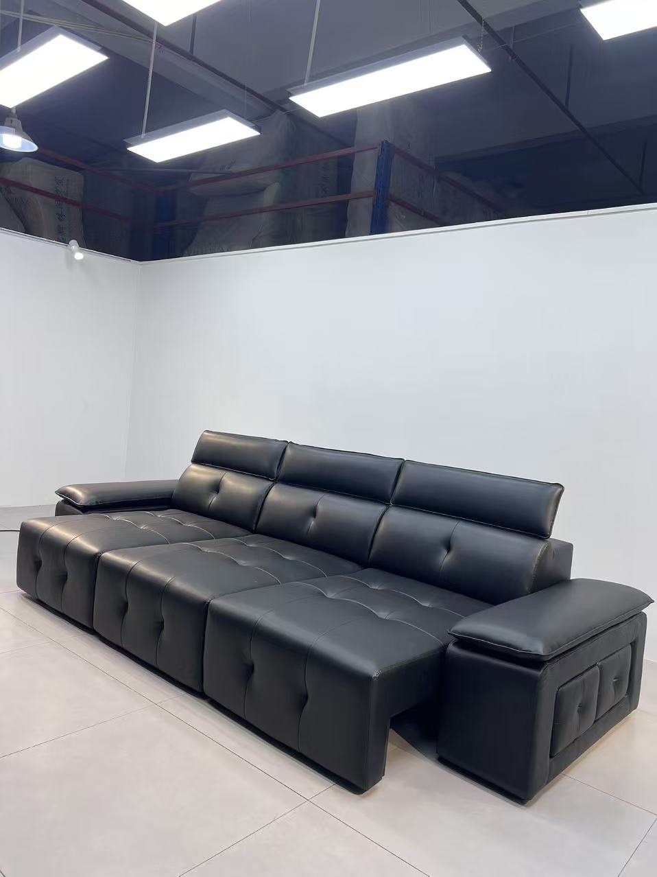 ANJU Electric Sliding-Seat Sofa with Adjustable Headrests and Console Arm, Faux or Top-Grain Leather, 212–422 cm