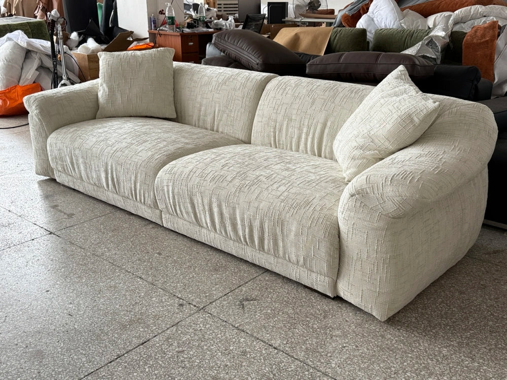 ANJU Rounded Pillow-Arm Fabric Sofa, 3 Fabric Grades, 245–345 cm