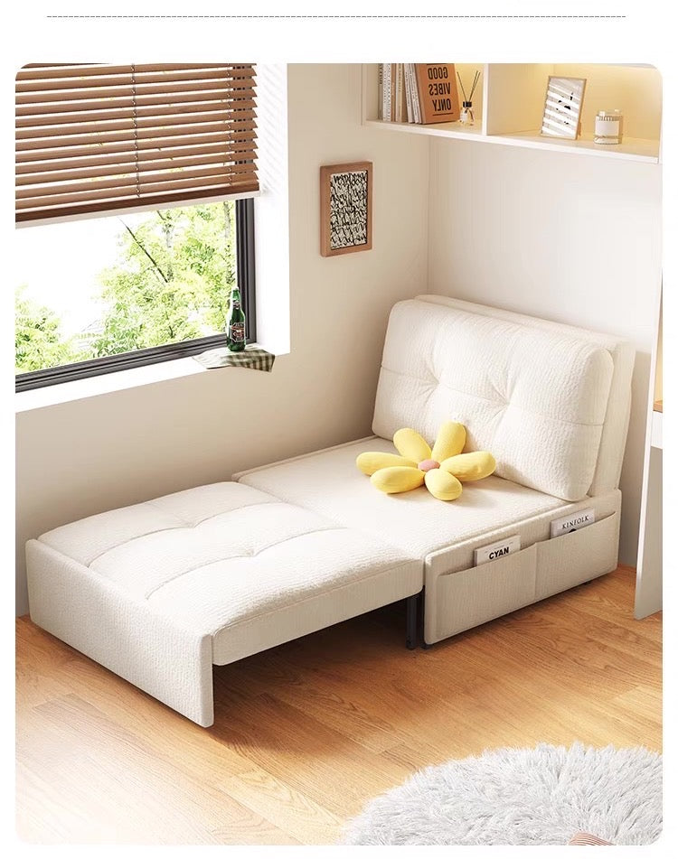 ANJU Pull Out Sofa Bed with Side Storage Pockets, Boucle-Look Lamb Fleece, 80–220 cm