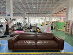 ANJU Oil-Wax Faux Leather Sofa with Headrests and Wooden Base, 270 cm