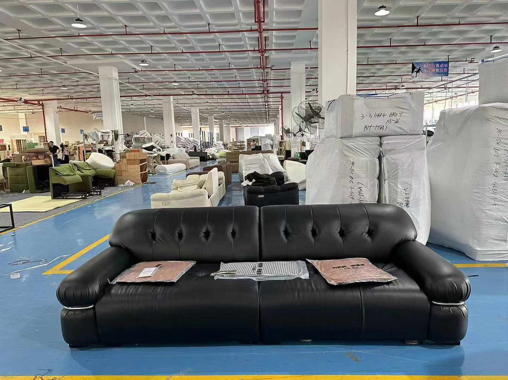 ANJU Puffy Rolled-Arm Faux Leather Sofa with Chrome Trim, 120–360 cm