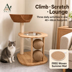 ANJU 2-Tier Cat Tree with Woven Basket, Clear Bowl and Scratching Posts — image 1