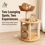 ANJU 2-Tier Cat Tree with Woven Basket, Clear Bowl and Scratching Posts — image 2